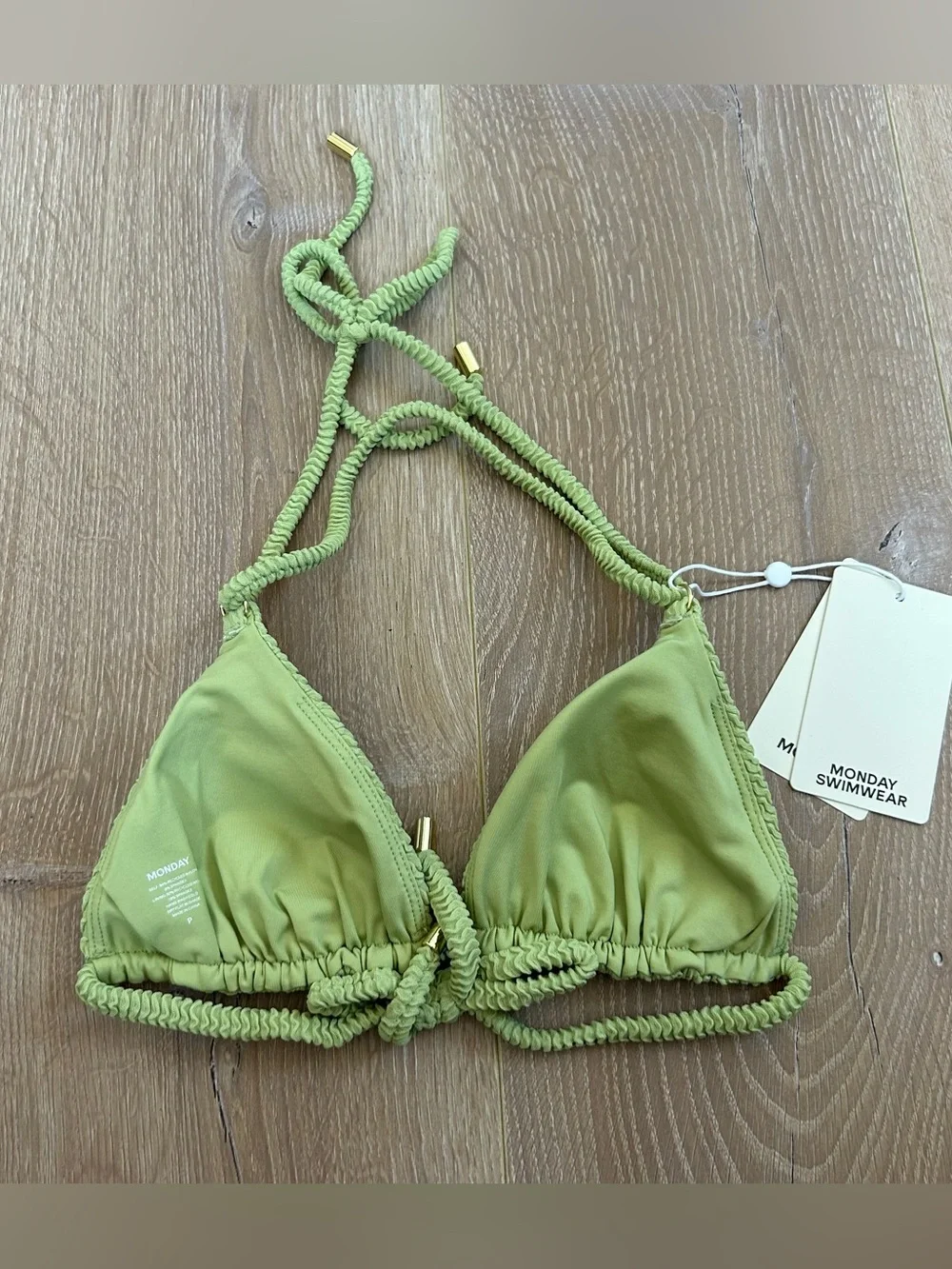 NWT New Monday Swimwear Hanalei Top and Hanalei Bottom in Avocado Crinkle Size P